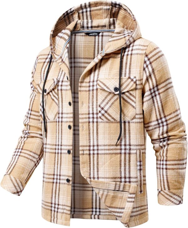 JMIERR Mens Cotton Flannel Shirts Casual Button Down Hoodie Plaid Shirt Long Sleeve Lightweight Jackets with Pockets