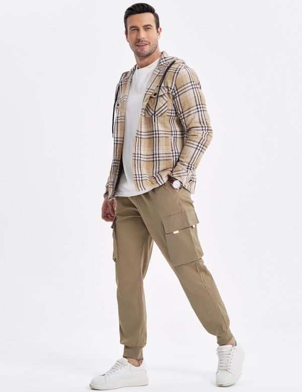 JMIERR Mens Cotton Flannel Shirts Casual Button Down Hoodie Plaid Shirt Long Sleeve Lightweight Jackets with Pockets - Image 2