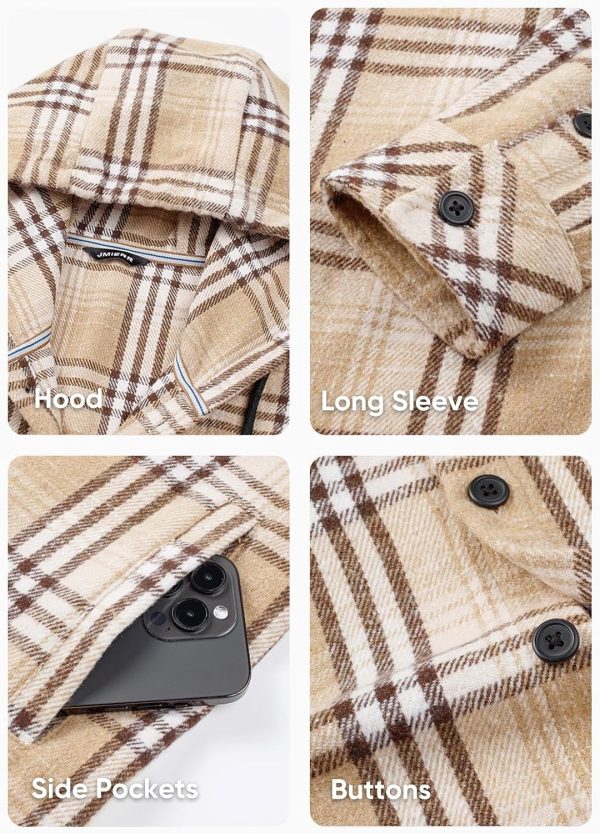 JMIERR Mens Cotton Flannel Shirts Casual Button Down Hoodie Plaid Shirt Long Sleeve Lightweight Jackets with Pockets - Image 4