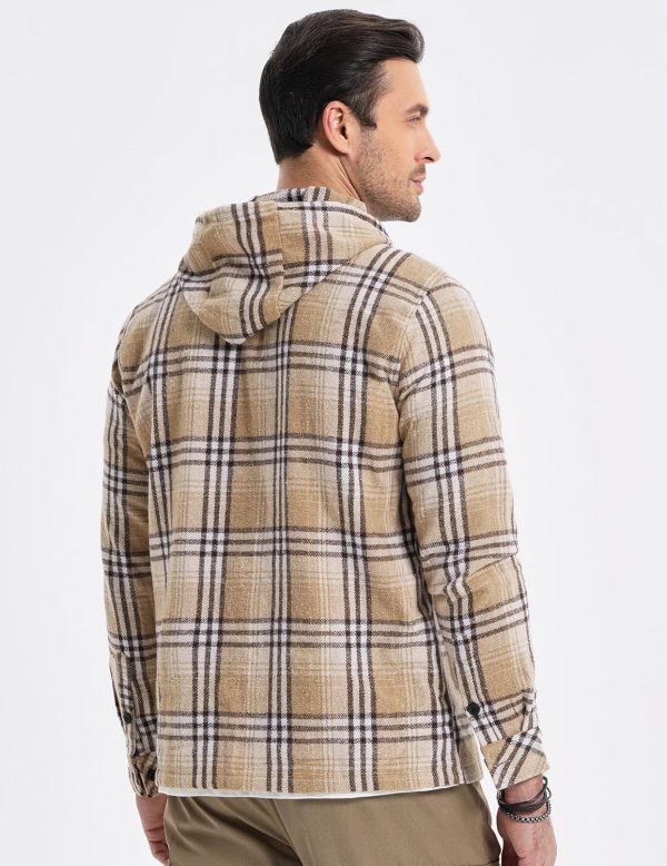 JMIERR Mens Cotton Flannel Shirts Casual Button Down Hoodie Plaid Shirt Long Sleeve Lightweight Jackets with Pockets - Image 6