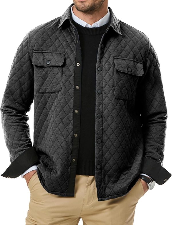 JMIERR Mens Quilted Shirt Jackets Casual Long Sleeve Snap Button Down Shirts with Pockets