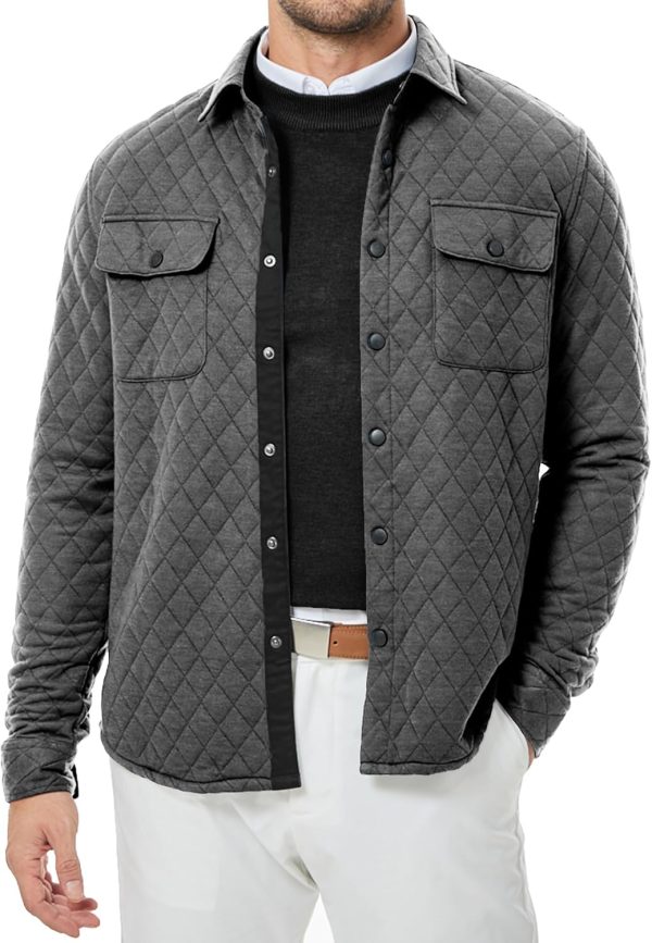 JMIERR Mens Quilted Shirt Jackets Casual Long Sleeve Snap Button Down Shirts with Pockets - Image 2