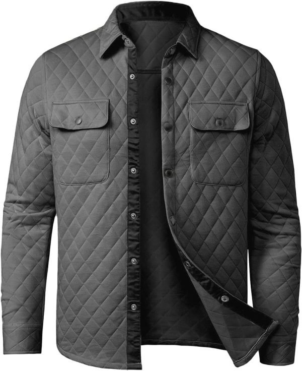 JMIERR Mens Quilted Shirt Jackets Casual Long Sleeve Snap Button Down Shirts with Pockets - Image 4