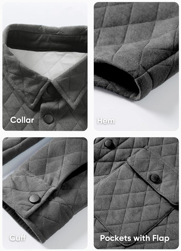 JMIERR Mens Quilted Shirt Jackets Casual Long Sleeve Snap Button Down Shirts with Pockets - Image 5
