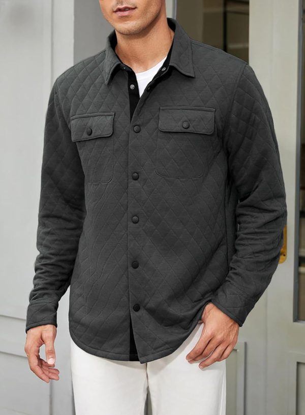 JMIERR Mens Quilted Shirt Jackets Casual Long Sleeve Snap Button Down Shirts with Pockets - Image 6