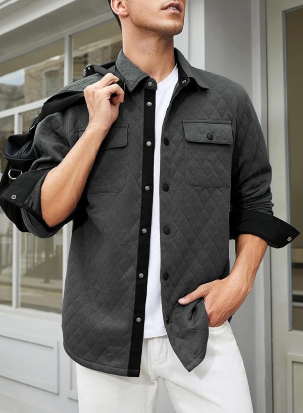 JMIERR Mens Quilted Shirt Jackets Casual Long Sleeve Snap Button Down Shirts with Pockets - Image 7