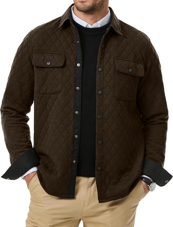 JMIERR Mens Quilted Shirt Jackets Casual Long Sleeve Snap Button Down Shirts with Pockets - Image 8