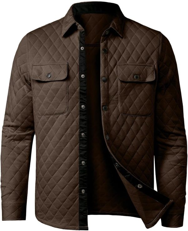 JMIERR Mens Quilted Shirt Jackets Casual Long Sleeve Snap Button Down Shirts with Pockets - Image 11
