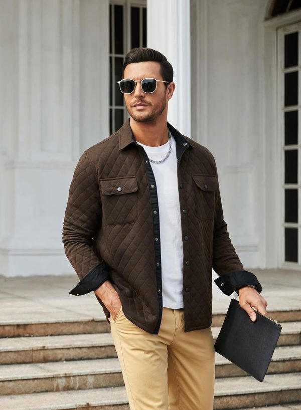 JMIERR Mens Quilted Shirt Jackets Casual Long Sleeve Snap Button Down Shirts with Pockets - Image 14