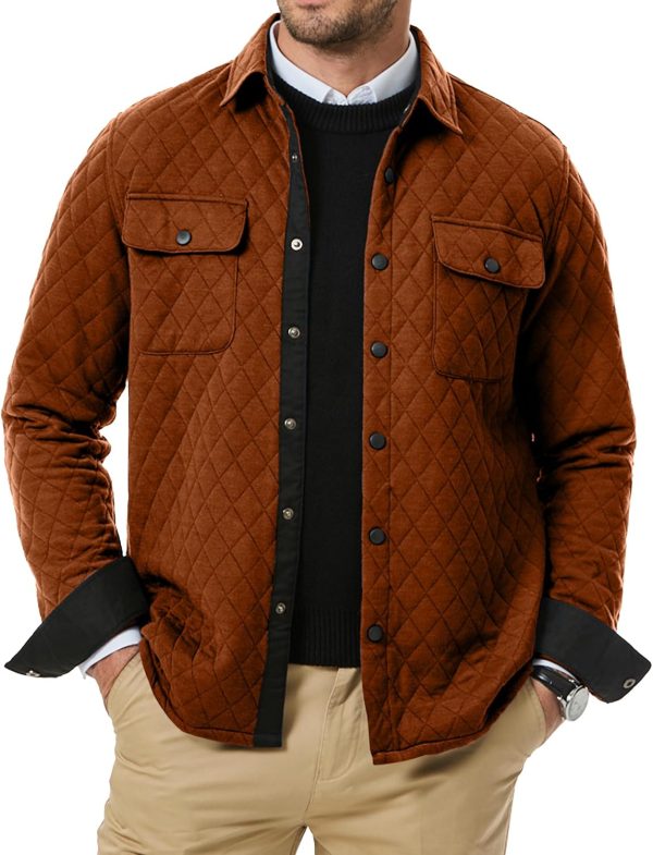 JMIERR Mens Quilted Shirt Jackets Casual Long Sleeve Snap Button Down Shirts with Pockets - Image 16