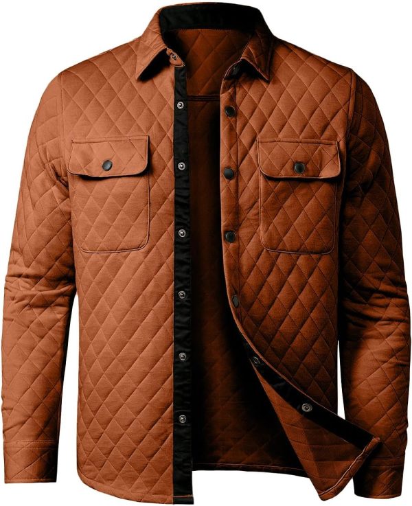 JMIERR Mens Quilted Shirt Jackets Casual Long Sleeve Snap Button Down Shirts with Pockets - Image 19