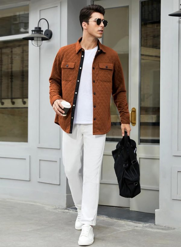 JMIERR Mens Quilted Shirt Jackets Casual Long Sleeve Snap Button Down Shirts with Pockets - Image 21