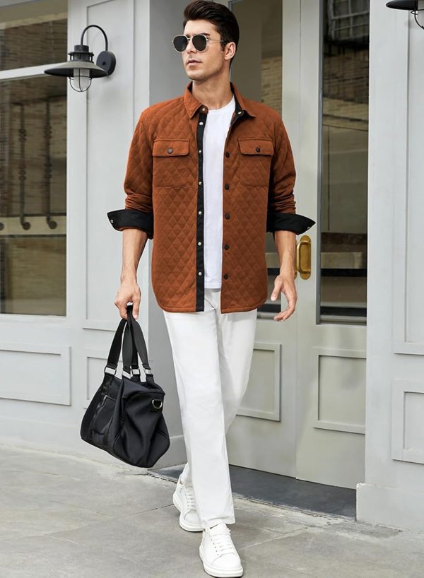 JMIERR Mens Quilted Shirt Jackets Casual Long Sleeve Snap Button Down Shirts with Pockets - Image 22