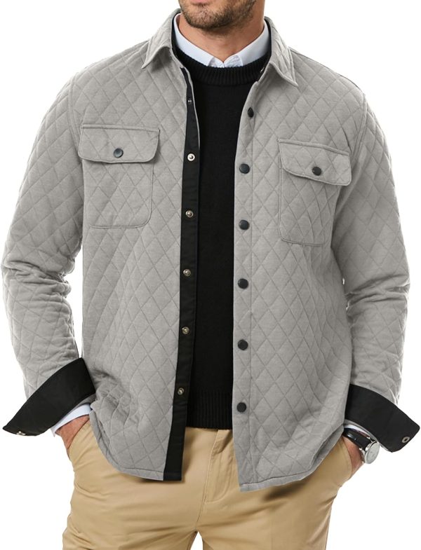 JMIERR Mens Quilted Shirt Jackets Casual Long Sleeve Snap Button Down Shirts with Pockets - Image 23