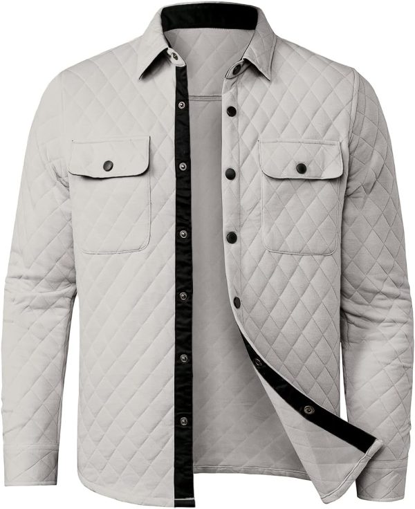 JMIERR Mens Quilted Shirt Jackets Casual Long Sleeve Snap Button Down Shirts with Pockets - Image 26