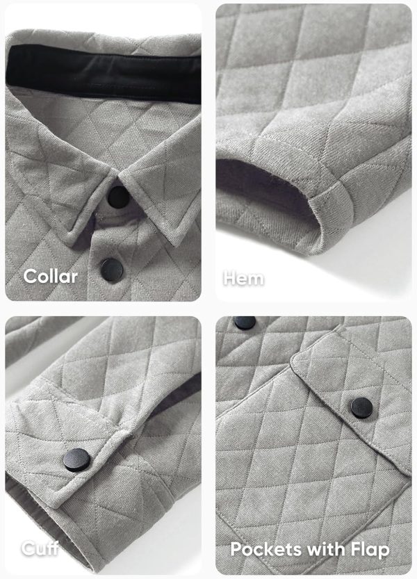 JMIERR Mens Quilted Shirt Jackets Casual Long Sleeve Snap Button Down Shirts with Pockets - Image 27