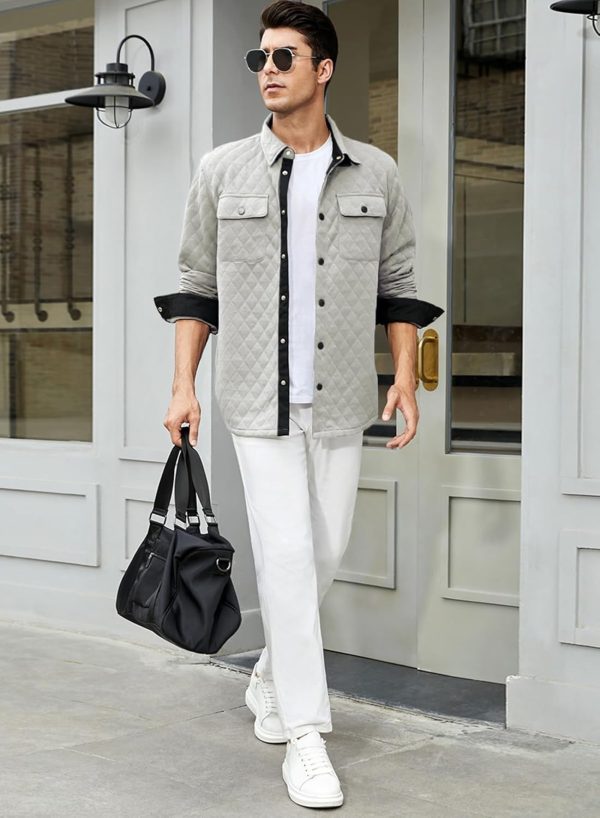 JMIERR Mens Quilted Shirt Jackets Casual Long Sleeve Snap Button Down Shirts with Pockets - Image 28