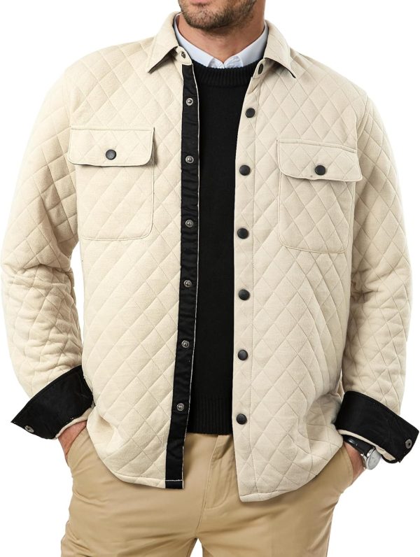 JMIERR Mens Quilted Shirt Jackets Casual Long Sleeve Snap Button Down Shirts with Pockets - Image 30