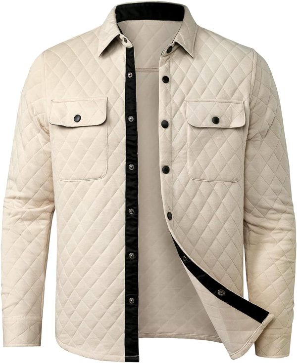 JMIERR Mens Quilted Shirt Jackets Casual Long Sleeve Snap Button Down Shirts with Pockets - Image 33