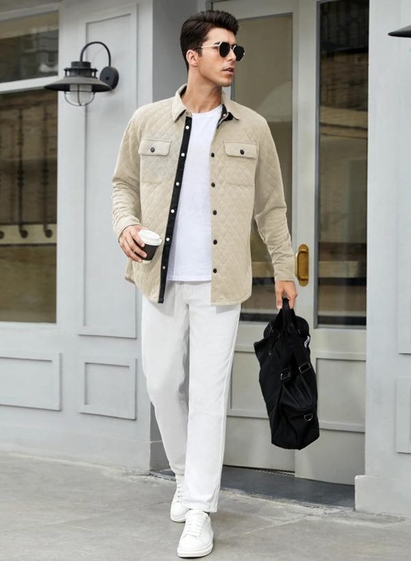 JMIERR Mens Quilted Shirt Jackets Casual Long Sleeve Snap Button Down Shirts with Pockets - Image 35