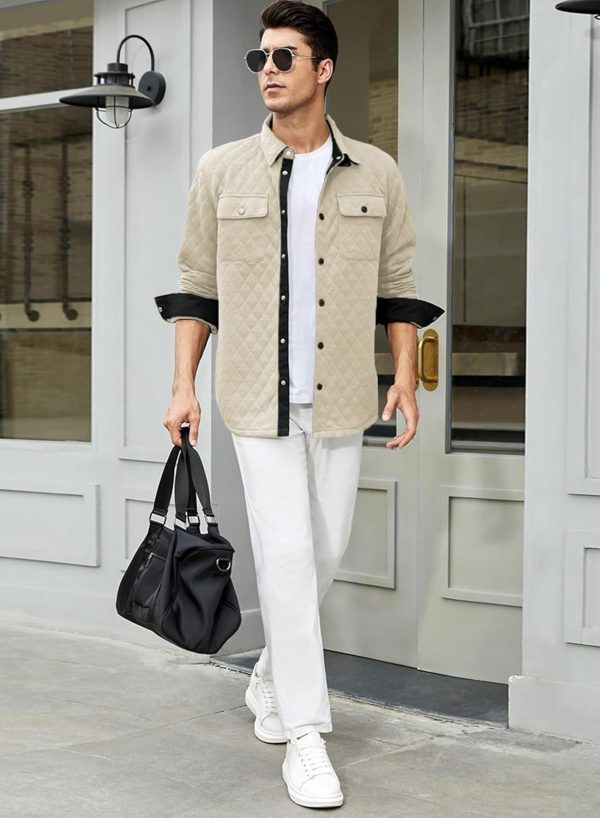 JMIERR Mens Quilted Shirt Jackets Casual Long Sleeve Snap Button Down Shirts with Pockets - Image 36