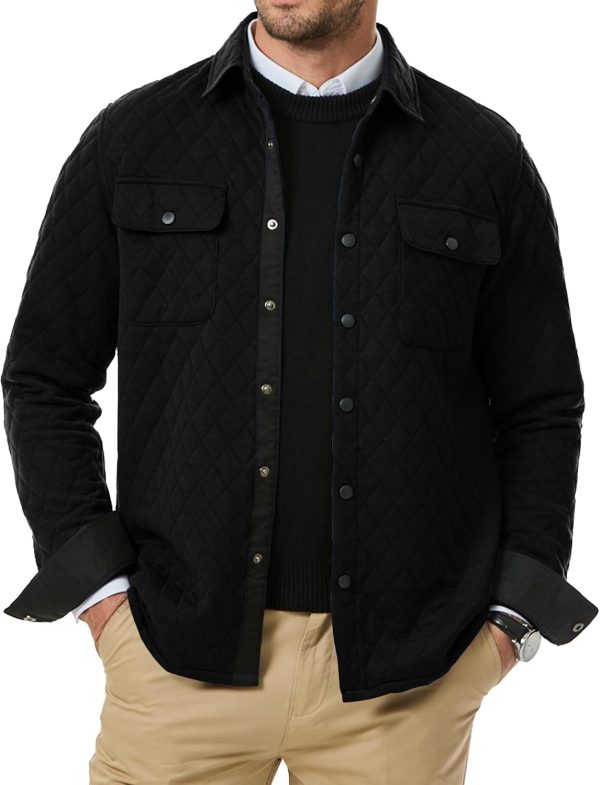 JMIERR Mens Quilted Shirt Jackets Casual Long Sleeve Snap Button Down Shirts with Pockets - Image 38
