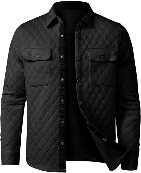JMIERR Mens Quilted Shirt Jackets Casual Long Sleeve Snap Button Down Shirts with Pockets - Image 41