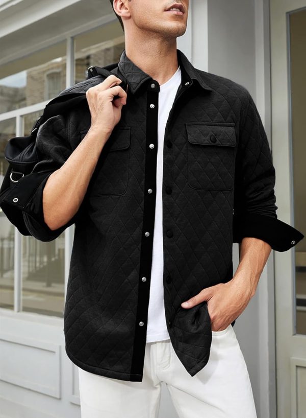 JMIERR Mens Quilted Shirt Jackets Casual Long Sleeve Snap Button Down Shirts with Pockets - Image 43