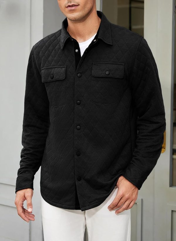 JMIERR Mens Quilted Shirt Jackets Casual Long Sleeve Snap Button Down Shirts with Pockets - Image 44