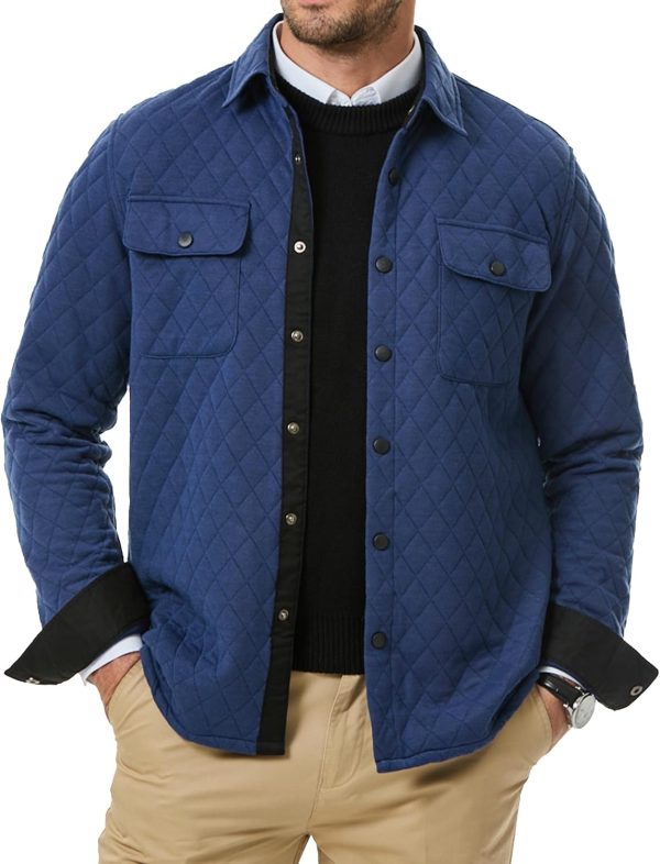 JMIERR Mens Quilted Shirt Jackets Casual Long Sleeve Snap Button Down Shirts with Pockets - Image 46