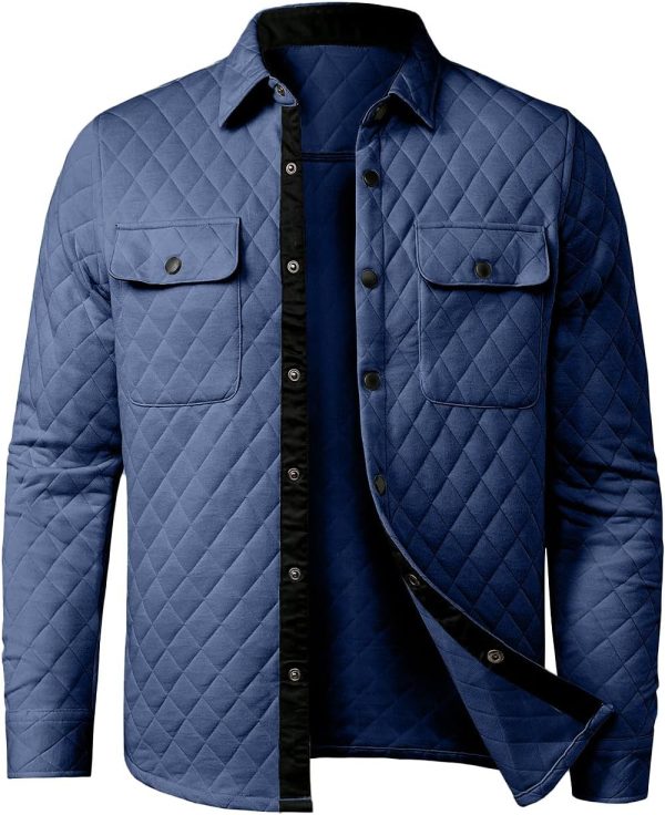 JMIERR Mens Quilted Shirt Jackets Casual Long Sleeve Snap Button Down Shirts with Pockets - Image 49