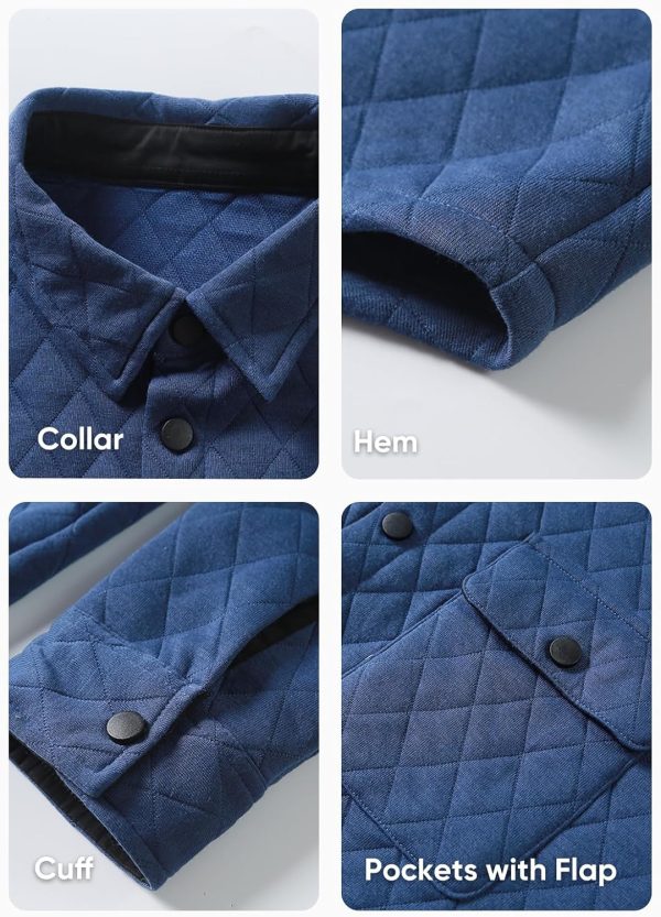 JMIERR Mens Quilted Shirt Jackets Casual Long Sleeve Snap Button Down Shirts with Pockets - Image 50