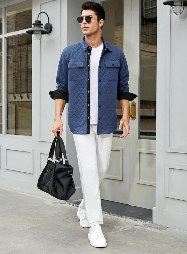 JMIERR Mens Quilted Shirt Jackets Casual Long Sleeve Snap Button Down Shirts with Pockets - Image 51