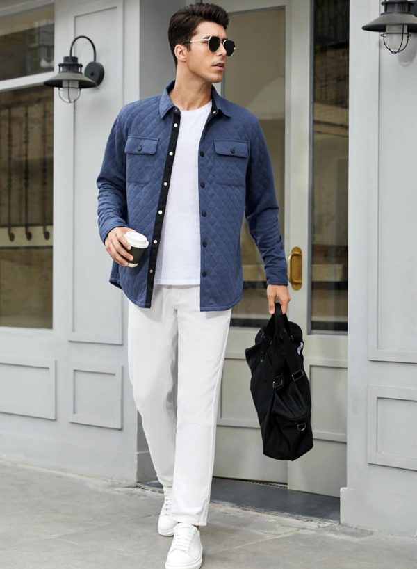 JMIERR Mens Quilted Shirt Jackets Casual Long Sleeve Snap Button Down Shirts with Pockets - Image 52