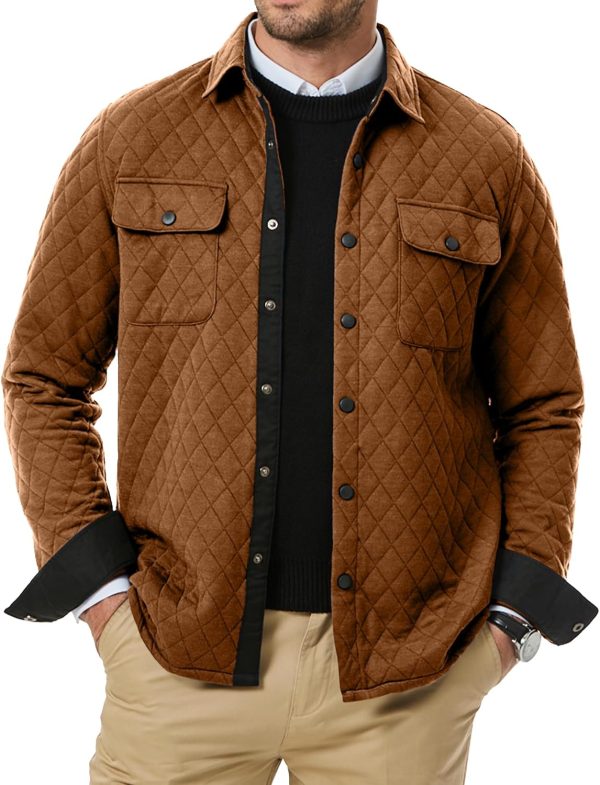 JMIERR Mens Quilted Shirt Jackets Casual Long Sleeve Snap Button Down Shirts with Pockets - Image 54