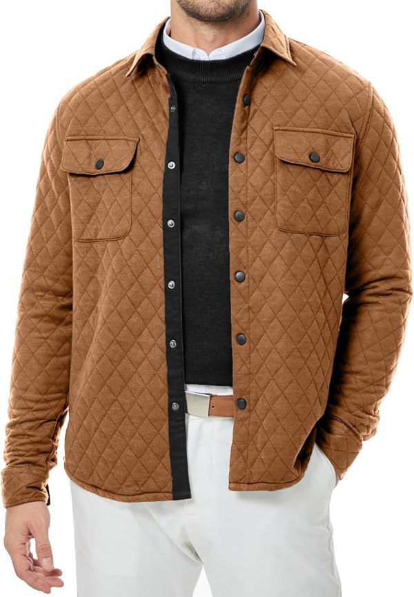 JMIERR Mens Quilted Shirt Jackets Casual Long Sleeve Snap Button Down Shirts with Pockets - Image 55