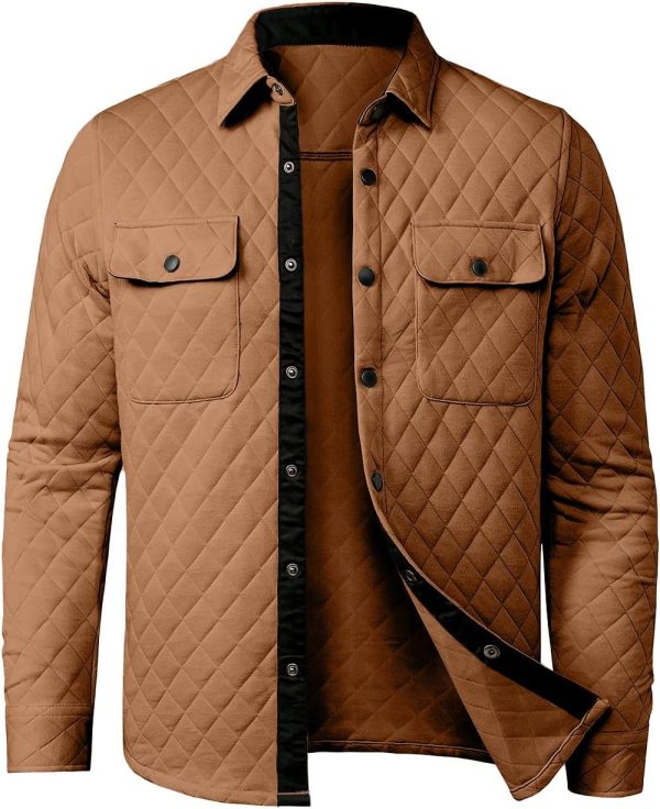 JMIERR Mens Quilted Shirt Jackets Casual Long Sleeve Snap Button Down Shirts with Pockets - Image 57