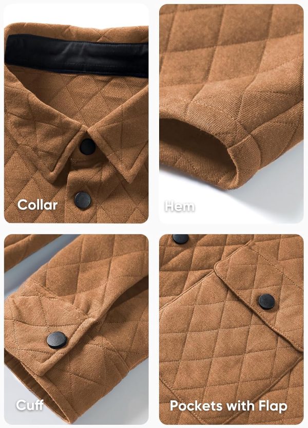 JMIERR Mens Quilted Shirt Jackets Casual Long Sleeve Snap Button Down Shirts with Pockets - Image 58