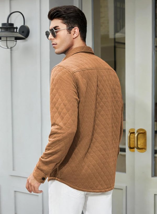 JMIERR Mens Quilted Shirt Jackets Casual Long Sleeve Snap Button Down Shirts with Pockets - Image 61