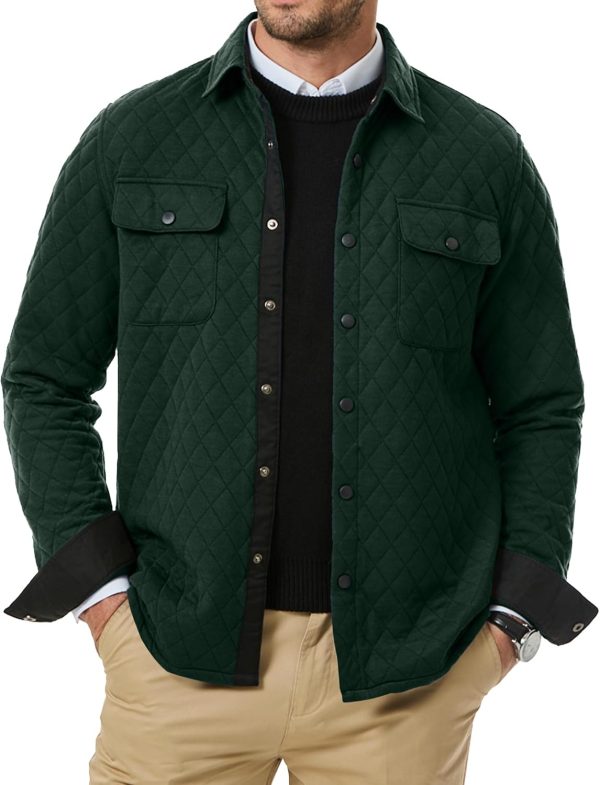 JMIERR Mens Quilted Shirt Jackets Casual Long Sleeve Snap Button Down Shirts with Pockets - Image 62