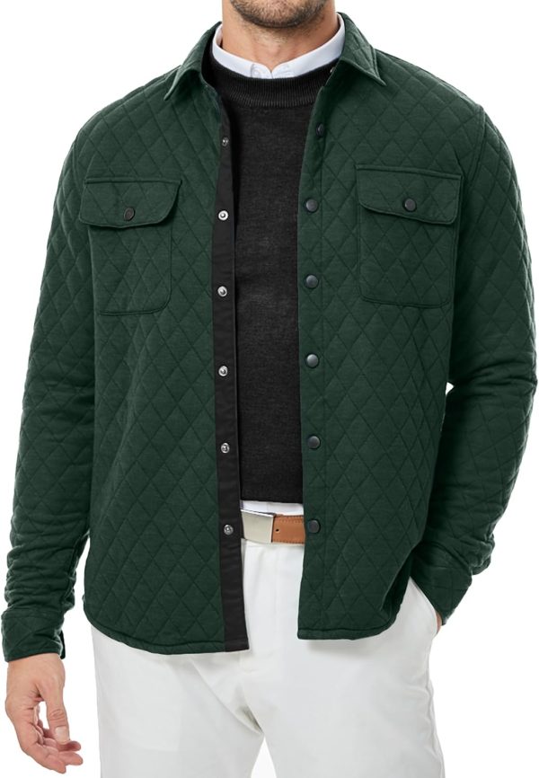 JMIERR Mens Quilted Shirt Jackets Casual Long Sleeve Snap Button Down Shirts with Pockets - Image 63