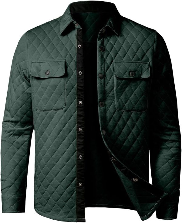 JMIERR Mens Quilted Shirt Jackets Casual Long Sleeve Snap Button Down Shirts with Pockets - Image 65