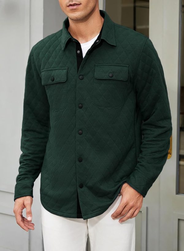 JMIERR Mens Quilted Shirt Jackets Casual Long Sleeve Snap Button Down Shirts with Pockets - Image 67