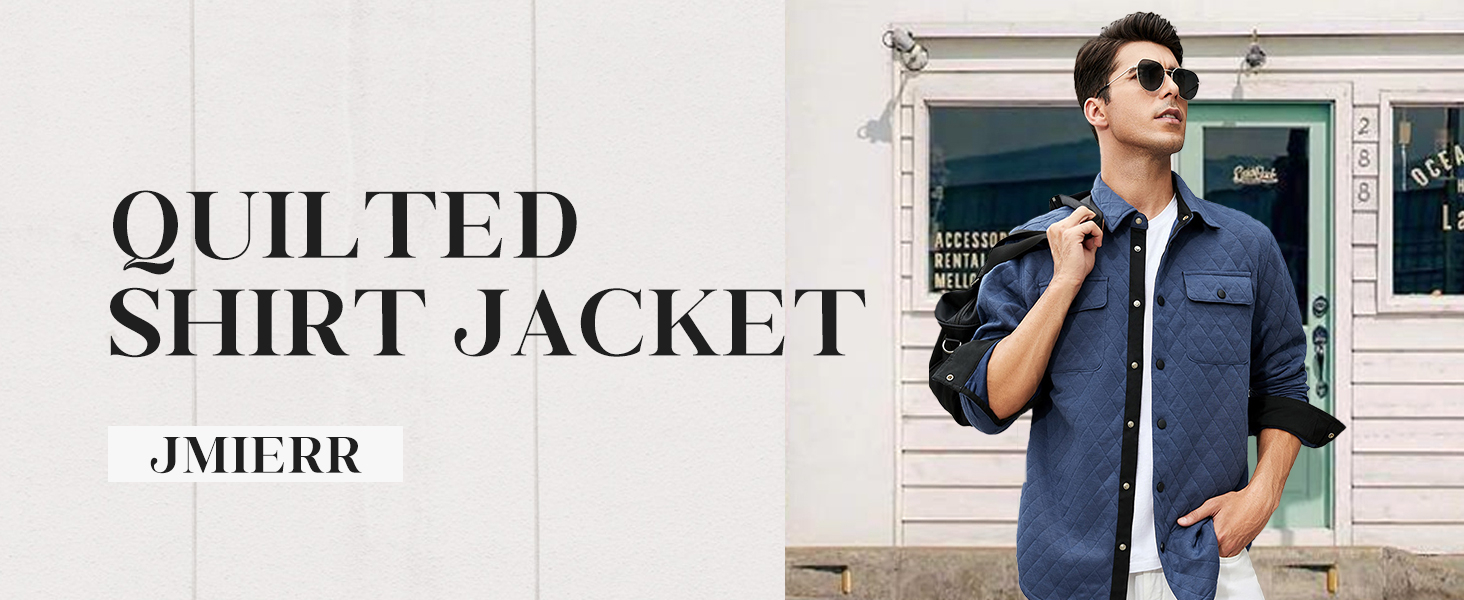  Mens Quilted Shirt Jacket Casual Long Sleeve Snap Button Down Shirts