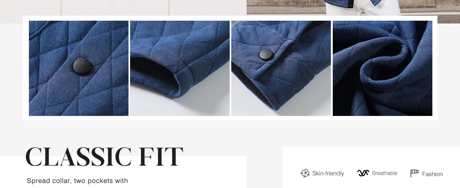  Mens Quilted Shirt Jacket Casual Long Sleeve Snap Button Down Shirts