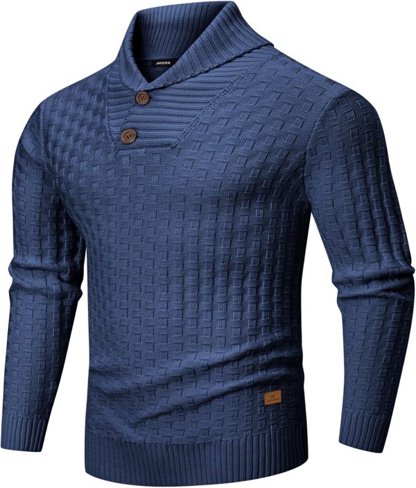JMIERR Mens Knit Sweater Casual Shawl Collar Pullover Sweater Slim Fit Solid Color Fall Fashion Button Textured Sweaters