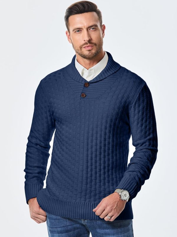 JMIERR Mens Knit Sweater Casual Shawl Collar Pullover Sweater Slim Fit Solid Color Fall Fashion Button Textured Sweaters - Image 3