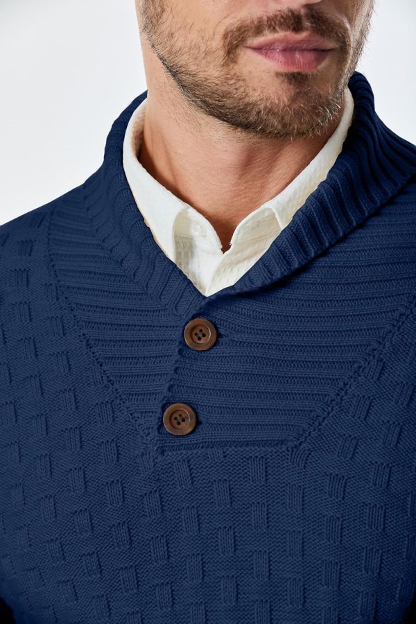 JMIERR Mens Knit Sweater Casual Shawl Collar Pullover Sweater Slim Fit Solid Color Fall Fashion Button Textured Sweaters - Image 6