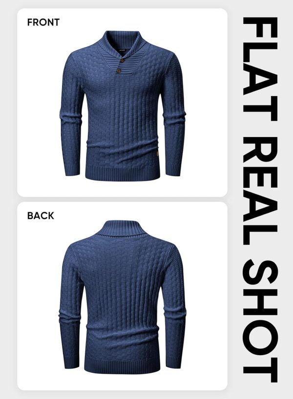 JMIERR Mens Knit Sweater Casual Shawl Collar Pullover Sweater Slim Fit Solid Color Fall Fashion Button Textured Sweaters - Image 7