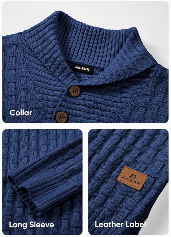 JMIERR Mens Knit Sweater Casual Shawl Collar Pullover Sweater Slim Fit Solid Color Fall Fashion Button Textured Sweaters - Image 8